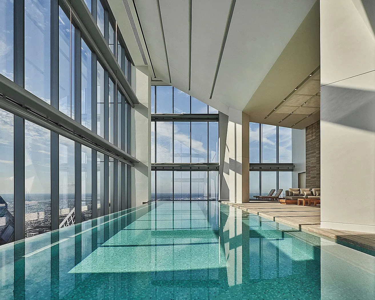 Four Seasons Philadelphia's 57th-floor infinity pool high above the Center City skyline.